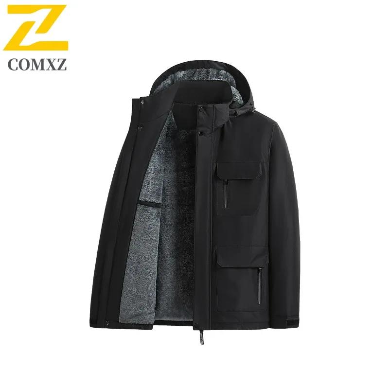 

New Winter Jacket Men Fleece Lined Thickened Casual Coat Windproof Waterproof Plus Size Outdoor Cold Weather Daily Wear Jackets