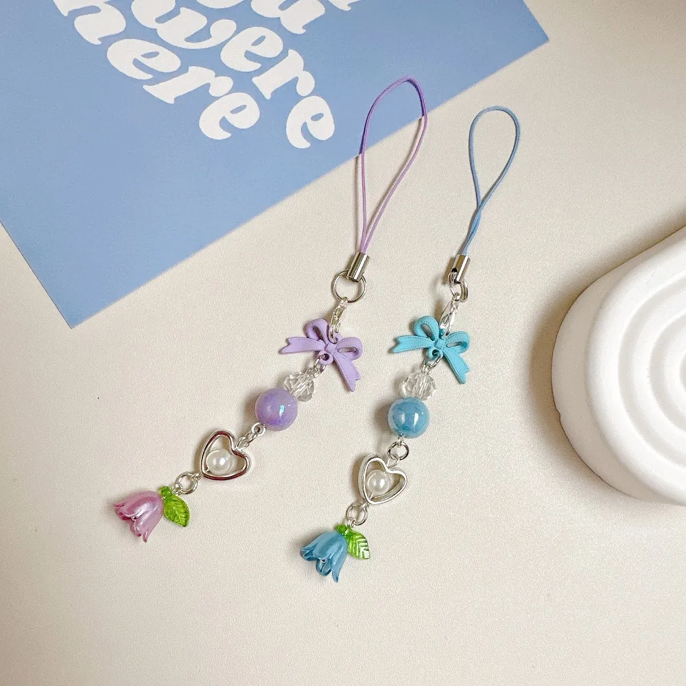 Bow Bead Phone Chain Convallaria Wrist Strap Mobile Phone Lanyard Anti-loss Decoration Cell Phone Strap Phone Charm
