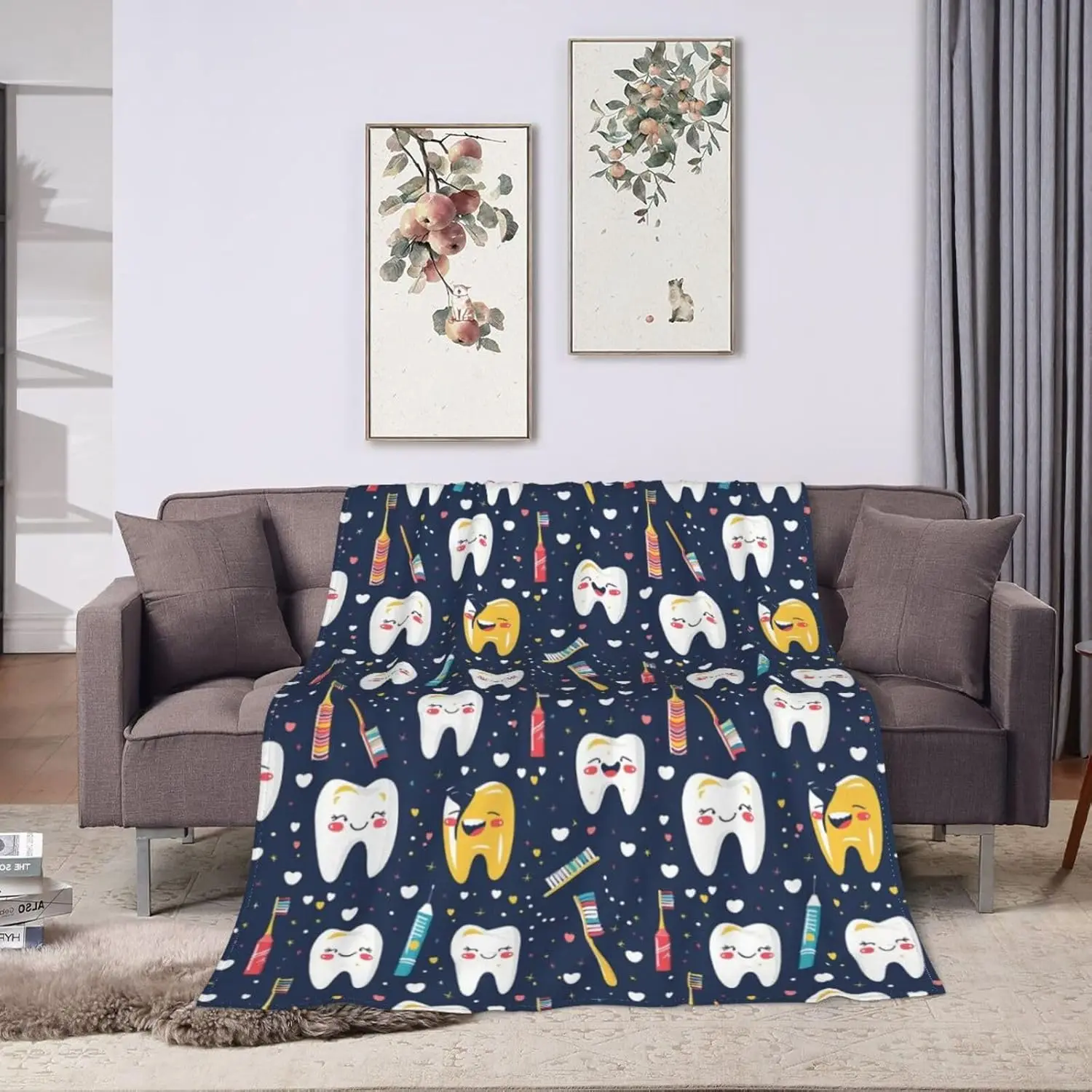 Cute Tooth Pattern Blanket Soft Fleece Throw Dental Theme Kids Room Decor Baby Gift Home Decoration
