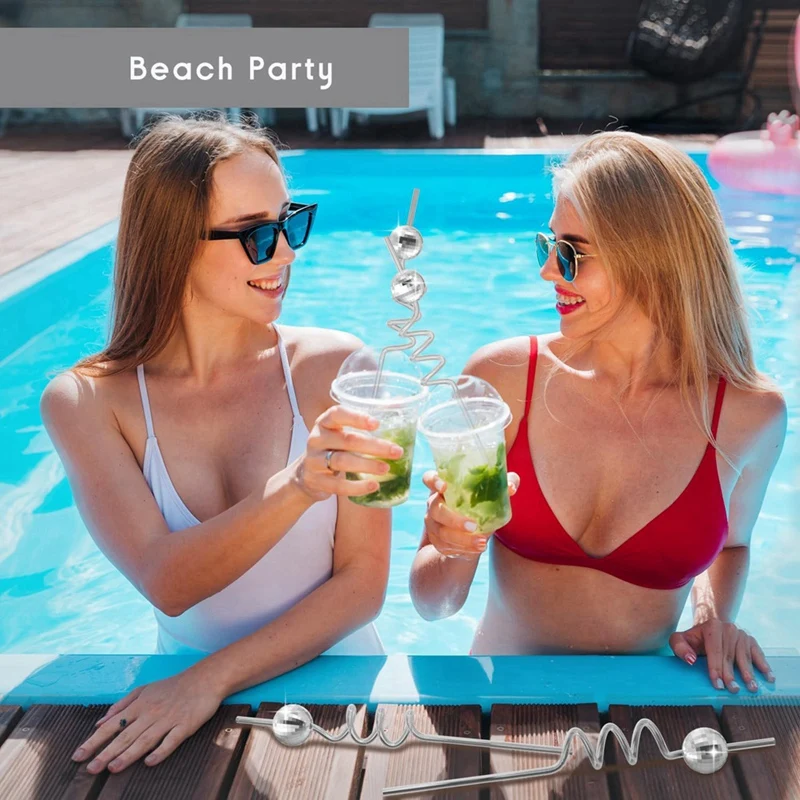 パーティーデコレーション用ディスコボールストロー、ミニシルバーデコレーション、パーティー用品、耐久性、70年代、16個