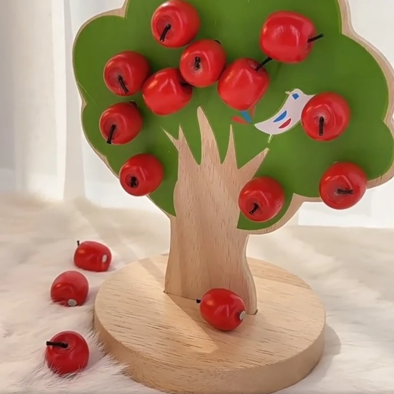 Zabawki edukacyjne DIY Drewniane Magnetyczne Klocki Drzewko Jabłoni Model Drewniany Fantazyjny Prezent Edukacyjny do Nauki Matematyki