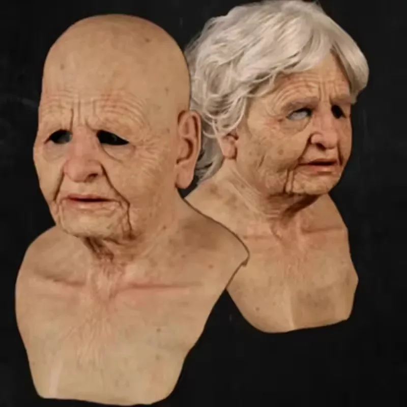 Elderly Woman Man Mask Wrinkle Full For Head Mask Grandpa Grandma Face Mask Devil Novelty Supplies Halloween Party Cosplay Props