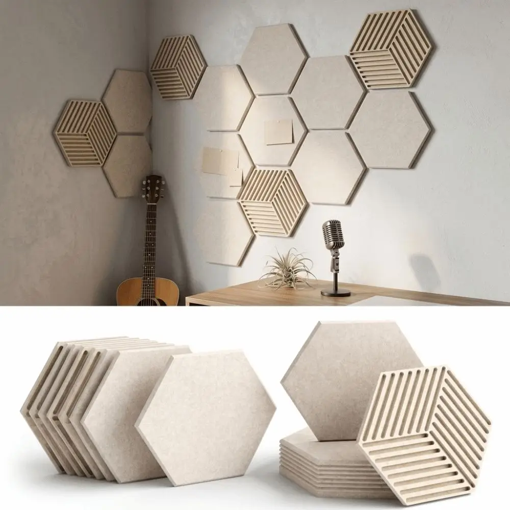 1 Set Polyester Fiber Acoustic Panel Hexagonal Decorative Soundproof Wall Panel Sound Absorbing Board