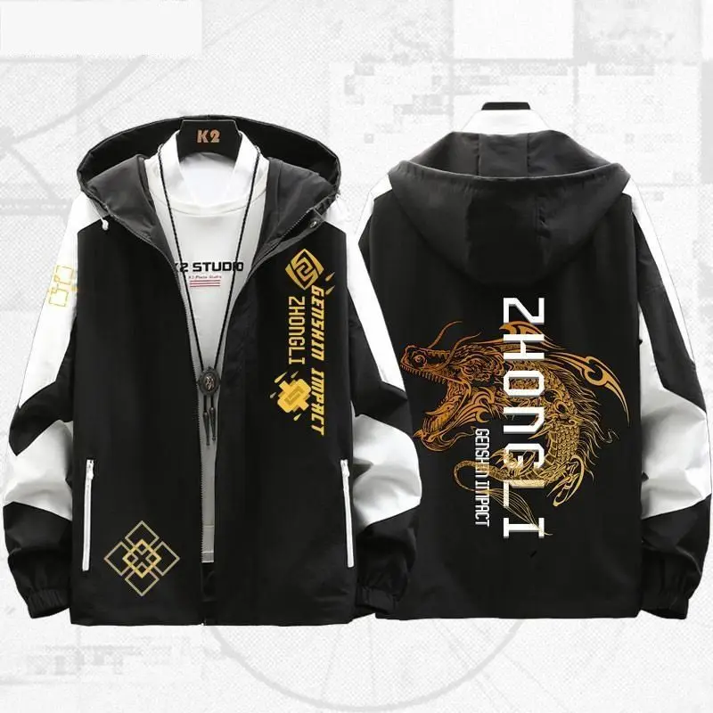 Anime Genshin Impact Zhongli Jackets Autumn Winter Outerwear Fashion Hooded Outwear Slim Fit Hoody Birthday Gifts Boys Girls