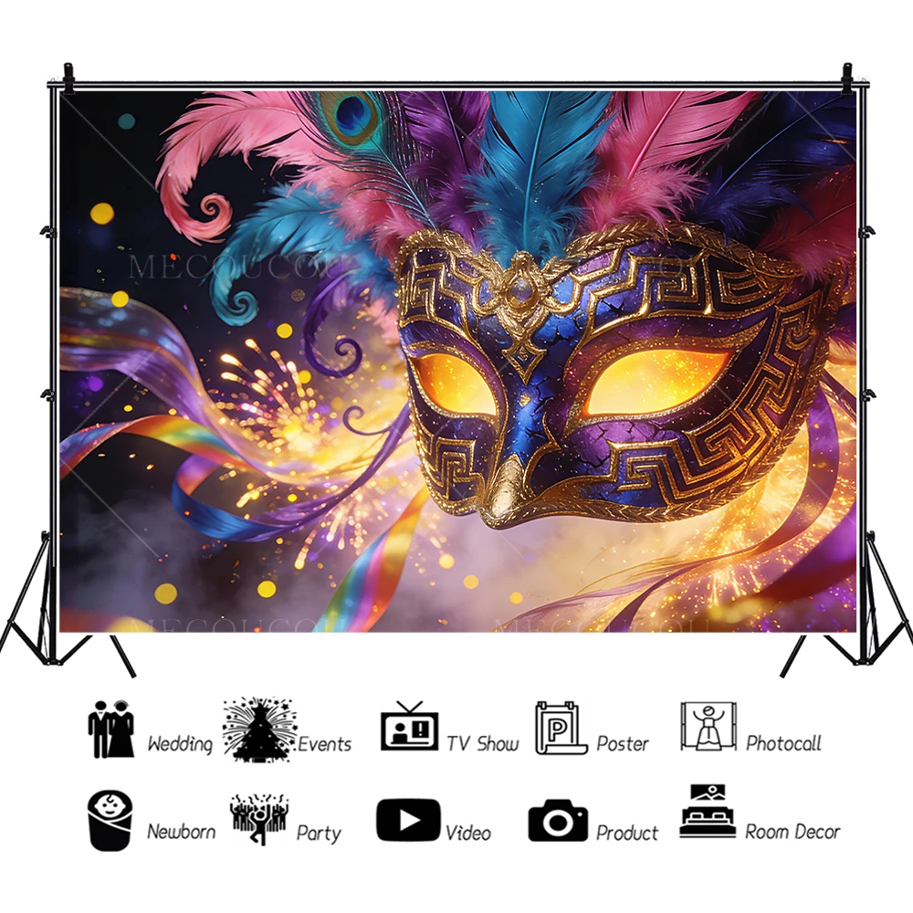 Venetian Mardi Gras Photography Backdrop Decor Carnival Party Masquerade Colorful Mask Backgrounds Custom Banner Studio Props
