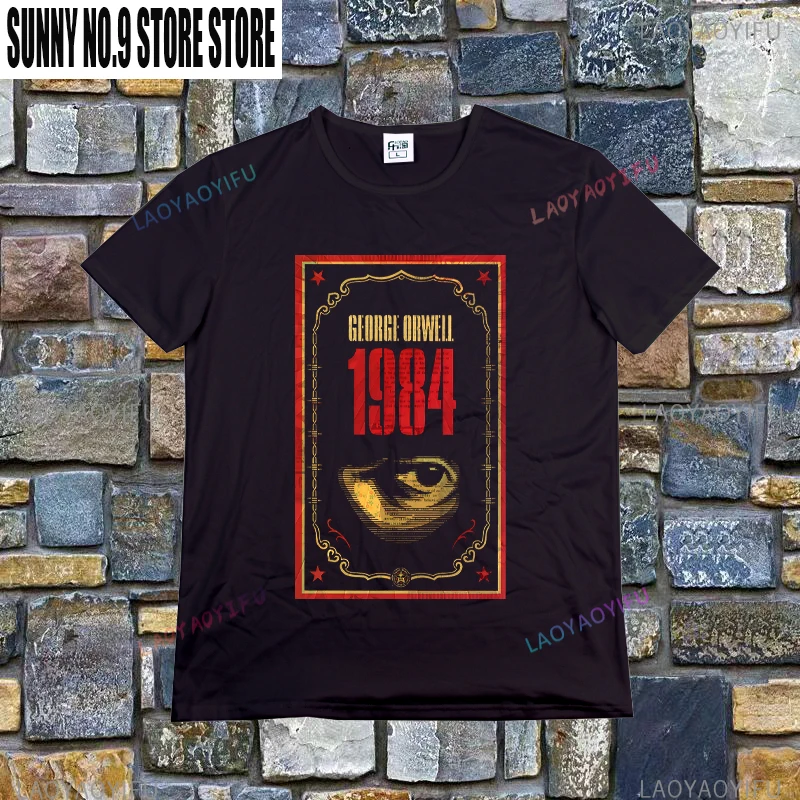 Men's Vintage Print Eyes Watching 1984 George Orwell T-shirt 2023 Summer Men's Harajuku Casual Fashion Vintage Top