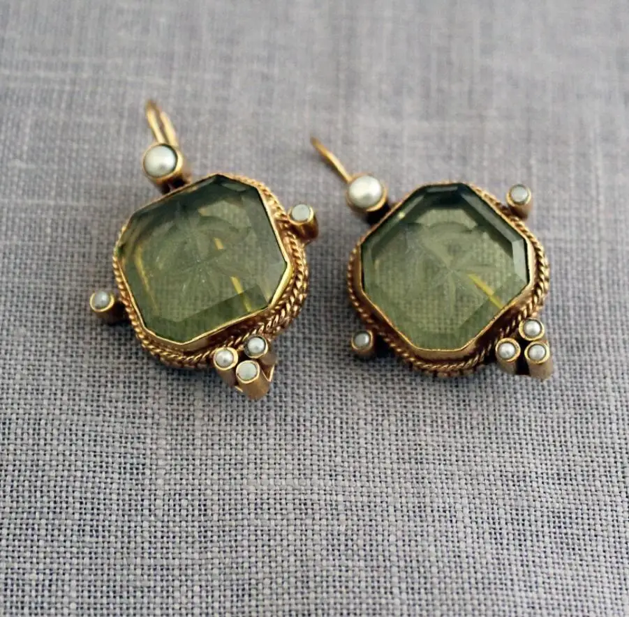 KSRA Niche Square Green Color Inlay Pearls Dangle Earrings For Women Party Birthday Earrings Trendy Design Jewelry 2024 New