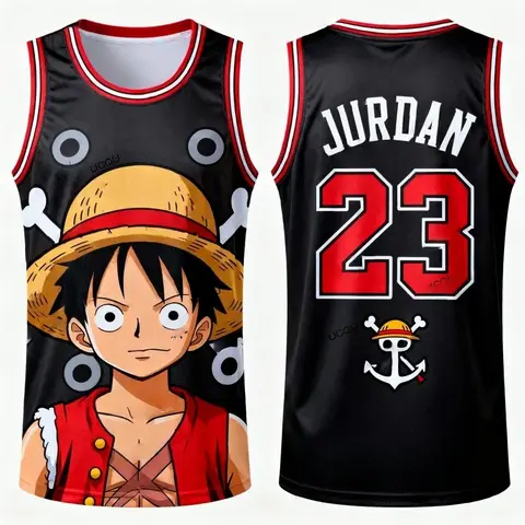 FamilyMatching 2025 Anime One Piece Basketball Vest, Luffy #23 Jordan Basketball Jersey, Special Basketball Jersey Set