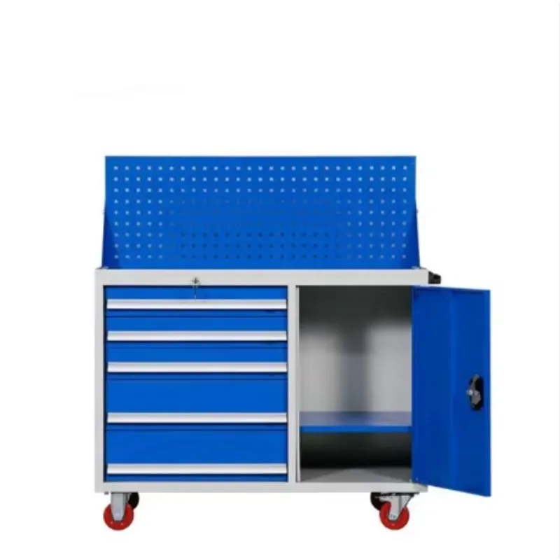 Modern Workshop Large Capacity Multi-function 4 Drawer Single Door Tool Box Auto Repair Hardware Storage Trolley Garage Cabinet