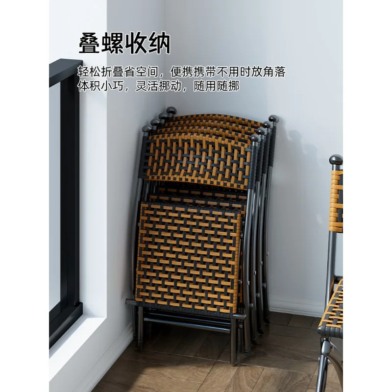 Balcony Folding chair domestic leisure rattan chair plastic rattan plaited backrest small chair single outdoor horse stool dinin