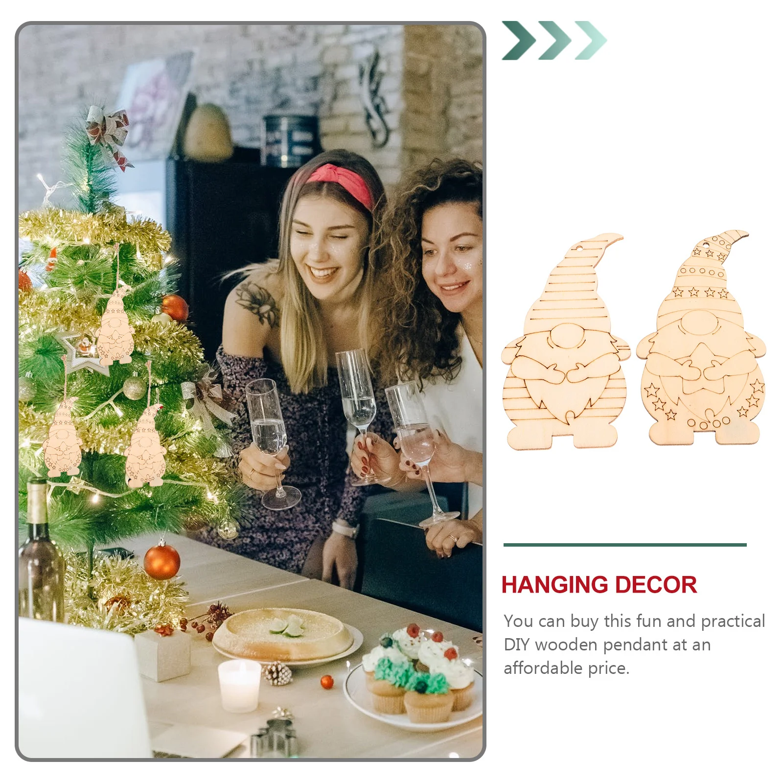 

20pcs Christmas Dwarf Pendants Wooden Crafts Diy Hand-Painted Ornament For Festival Home Decor Hanging Adornment Wooden