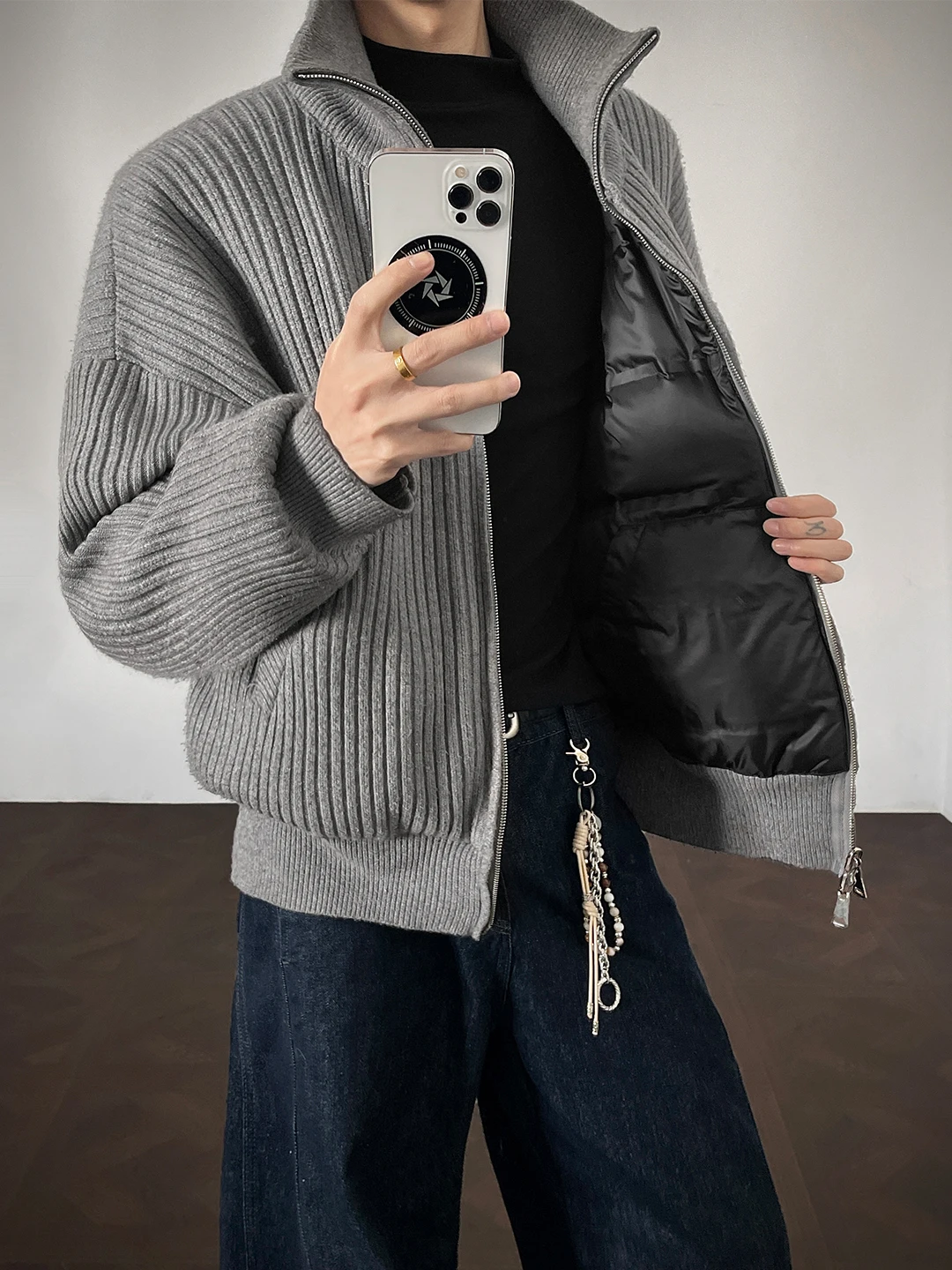 

Thiened Knitted Double-Sided Wear Stand Collar Men's Cotton Jaet Winter Faion Brand Warm down Cotton Coat Outerwear