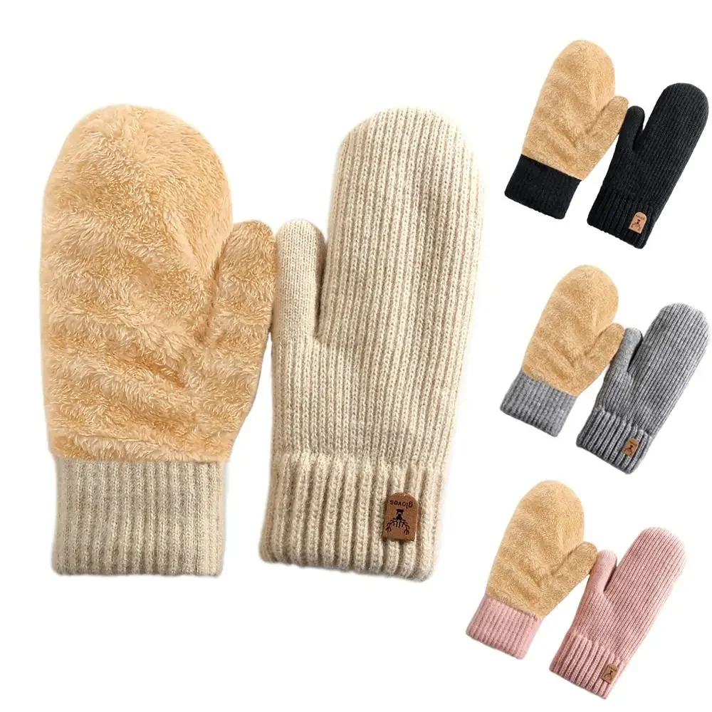 Korean Elasticity Full Finger Gloves Double Layer Warm Thickened Knitted Gloves Soft Fashion Gloves Boys Girls