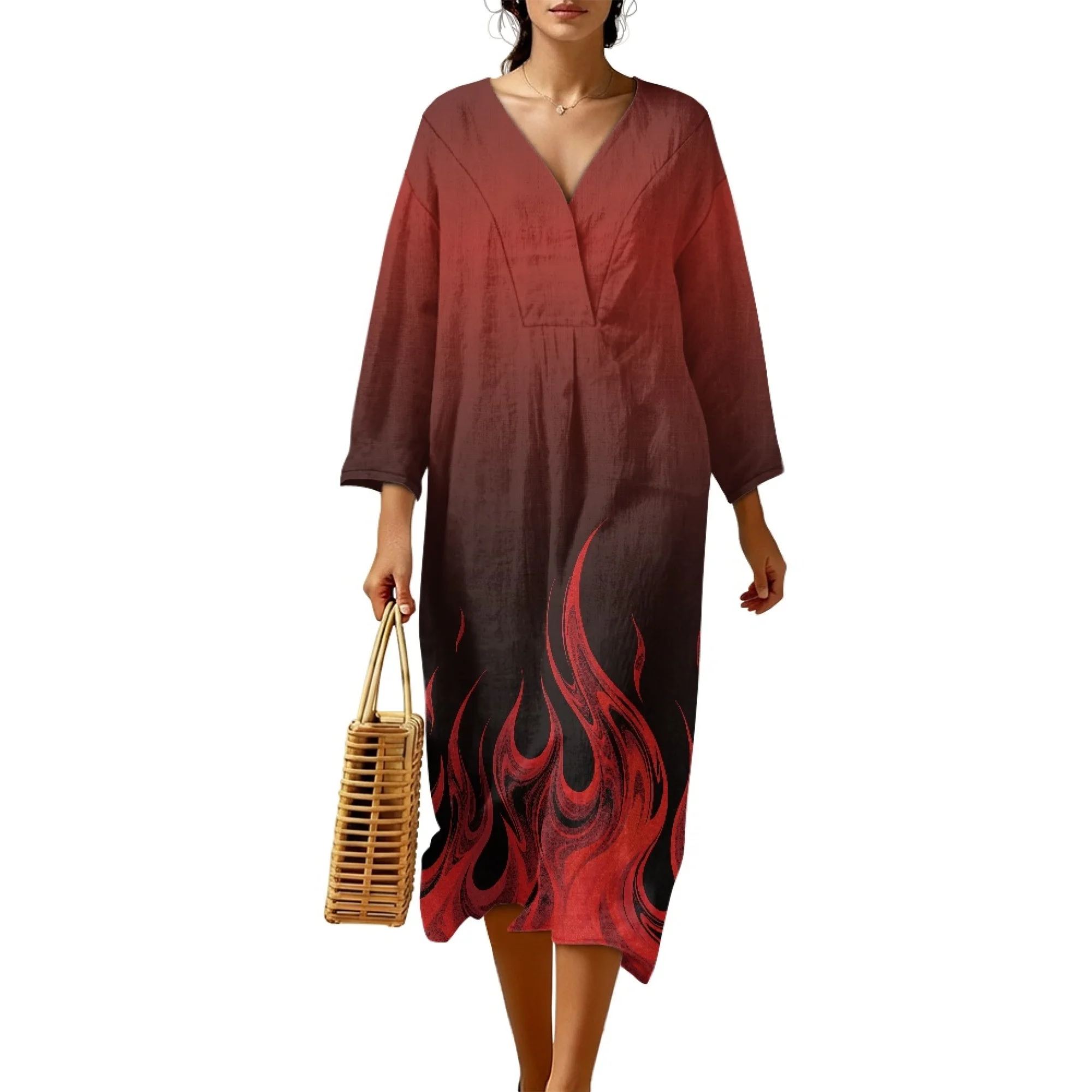 XIXIRIMIDO Halloween-Partykleid für Damen, Leinen-Freizeitkleid, Elegante Y2K-Kleidung, V-Ausschnitt, Günstige Kleider, Ausverkauf, Übergrößen
