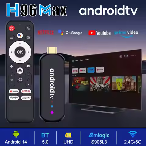 Android 14 ATV Smart TV Stick Support 4K Video 4K@60fps BT5.0 WiFi6 Amlogic S905L Quad Core Google Voice Remote Smart TV Box