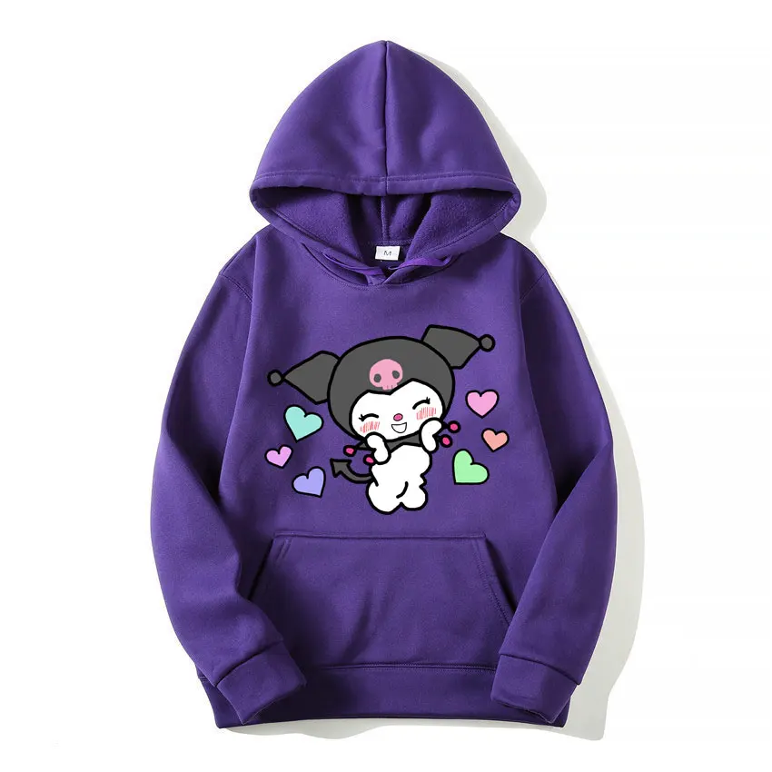 

Purple Kuromi Cartoon Anime Women Pullover Tops Spring Autumn Men Oversized Sweatshirt 2024 New Couple Hoodie Clothes