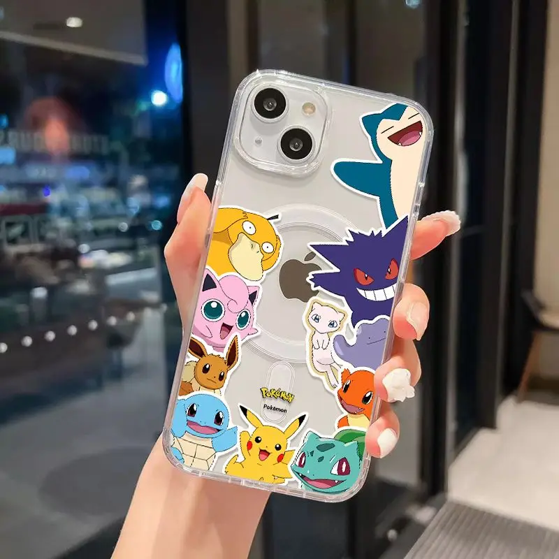 Anime Pokemons Pikachus Magsafe Magnetic Phone Case for IPhone 16 15 14 13 12 11 8 7 Plus Pro Max XR XSMax Soft Clear Tpu Cover