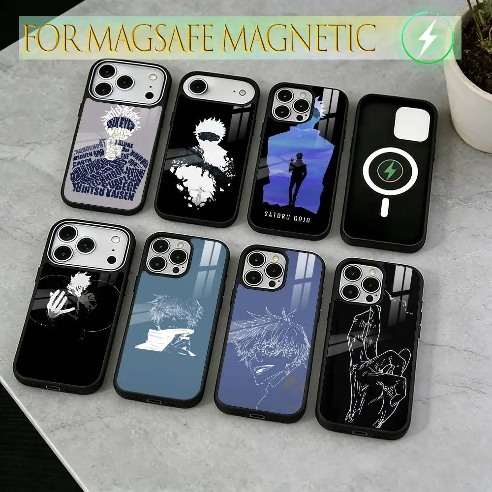 

Чехол для телефона Jujutsu Kaisen - Satoru Gojo черный для iPhone 17, 16, 15, 14, 13, 12, 11 Plus, Pro, магнитный, с беспроводной зарядкой Magsafe