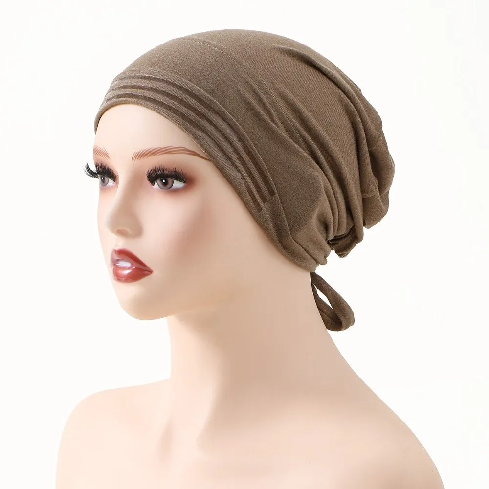 

Однотонная мусульманская хиджаб-шапка из эластичного материала, готовая к носке, дышащая, с противоскользящими полосками, внутренняя хиджаб-шапка-тюрбан