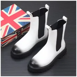 men luxury fashion high chelsea boots black white original leather shoes stage nightclub dress long chimney boot platform botas