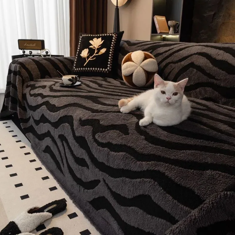 Sofa Blanket Suitable for Autumn Winter Plush New Sofa Towel Zebra Pattern One Piece Full Coverage Cloth Blanket Home Textile