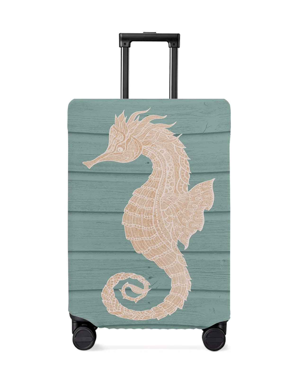 

Seahorse Cyan Wooden Texture Travel Luggage Protective Cover for Travel Accessories Suitcase Elastic Dust Case Protect Sleeve