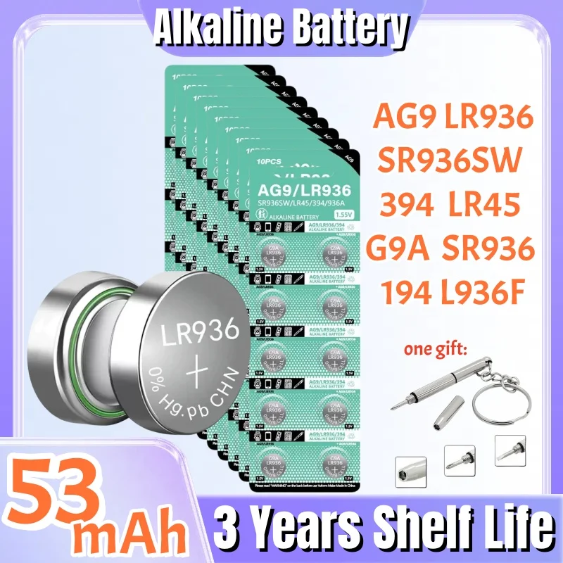 10-200 Uds AG9 LR936 SR936SW pilas de botón 394 CX194 LR45 1,55 V G9A 194 394A SR936 L936F pilas para reloj de monedas batería remota
