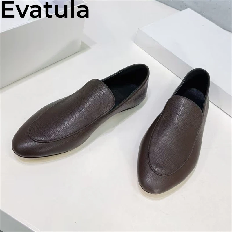 2025 Spring Genuine Leather Flat Loafers Shoes Women Concise Round Toe Slip On Lazy Flat Shoes Casual Walking Single Shoes Femme