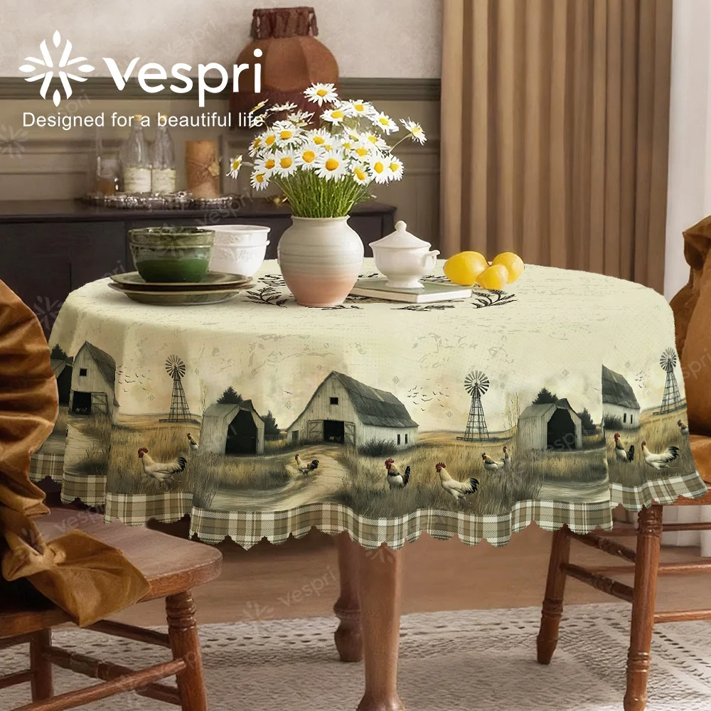 Farmhouse tablecloth, rice, white decorations, checks and houses, European style