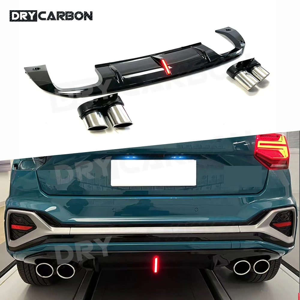 

Задний диффузор, бампер, спойлер, насадки на выхлопную систему для Audi Q2 Q2L SQ2 хэтчбек 2022, ПП, диффузор заднего бампера со светодиодными комплектами кузова