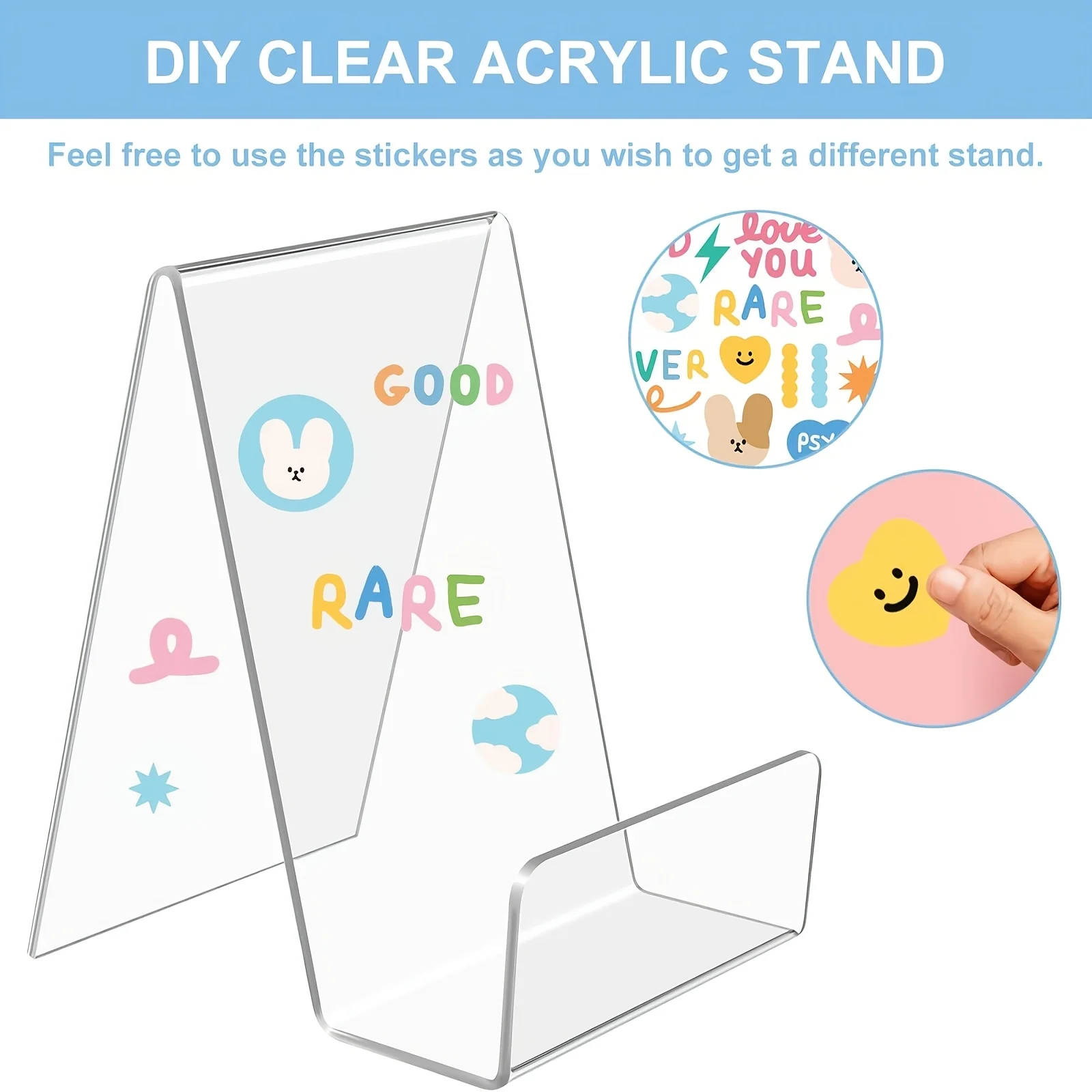 6pcs Transparent Acrylic Display Stand, Thickened Easel for Books, Pictures, Notebooks, CDs, Artworks, Free Christmas Stickers