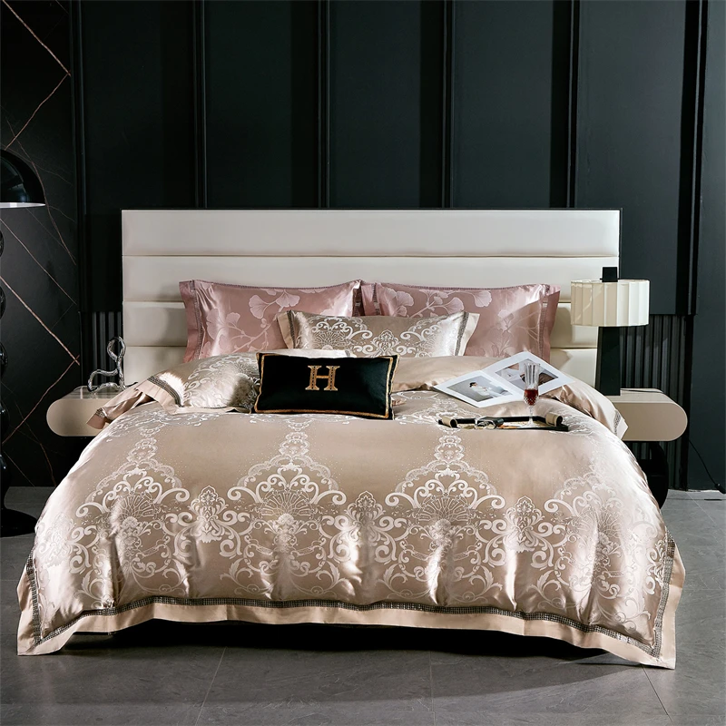 

Gorgeous Silky Brocade Satin Jacquard Cotton Luxury European Style Bedding Set Duvet Cover Flat/Fitted Sheet Pillowcases 4Pcs