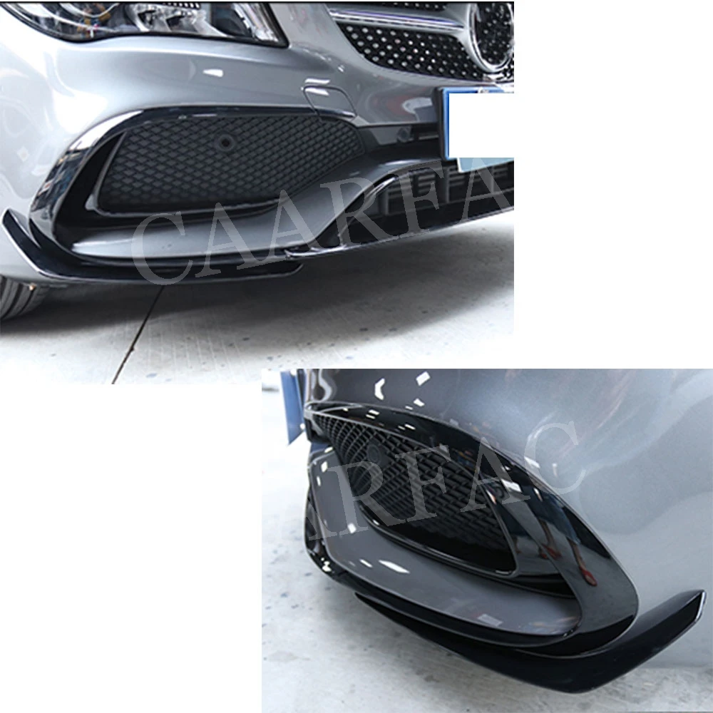 Gloss Black Front Lip Spoiler Fin Canards for Benz Cla Class W117 CLA45 AMG 2016-2018 ABS Car Head Bumper Air Vent Trim Covers