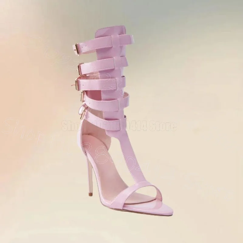 

Pink Hollow Design Open Toe Buckle Sandals Buckle Strap Women Shoes Thin High Heels Party Feast Dating 2025 Zapatos Para Mujere