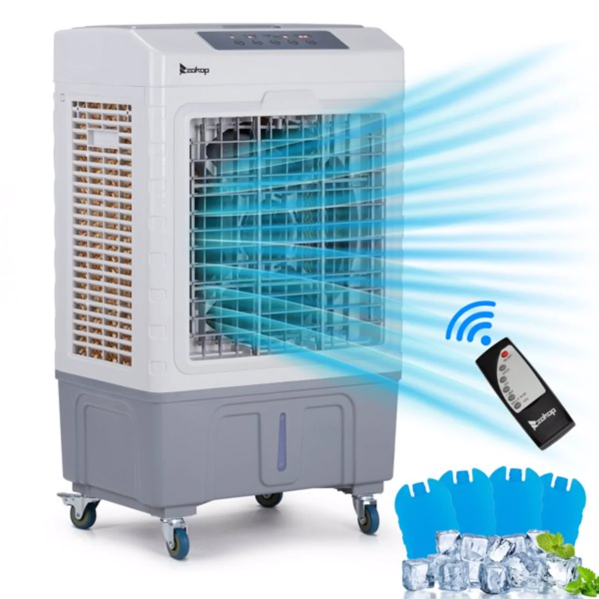 

3-in-1 Portable Evaporative Cooler - 2647CFM, 10.57Gal Tank, Remote, Ice Packs (White/Gray)