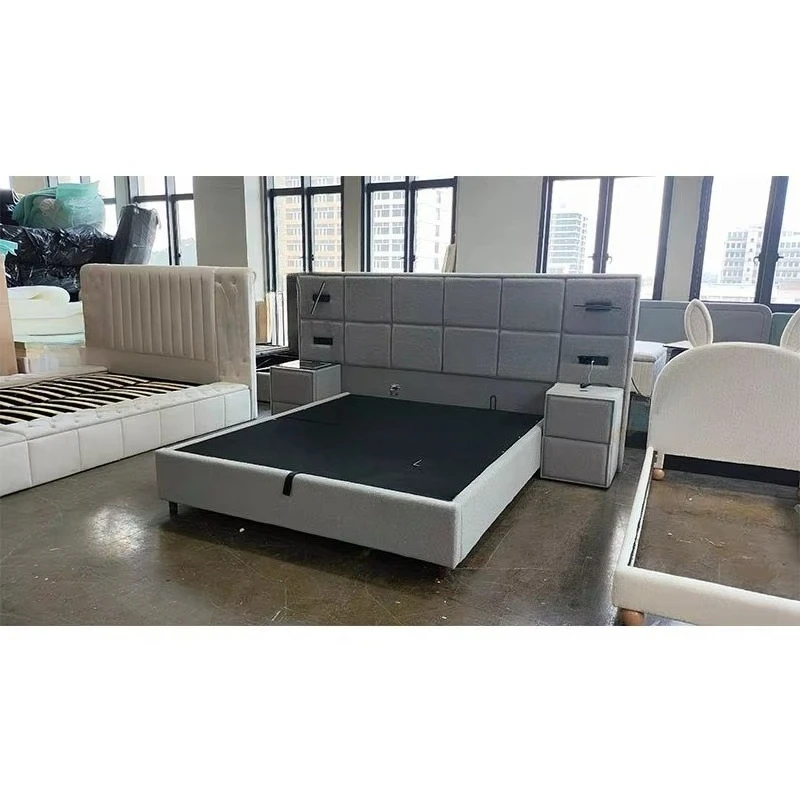 # # Modern king Bed Frame Queen Size Upholstered Bed Set with Nightstands with Wireless Charging for Contemporary Bedrooms