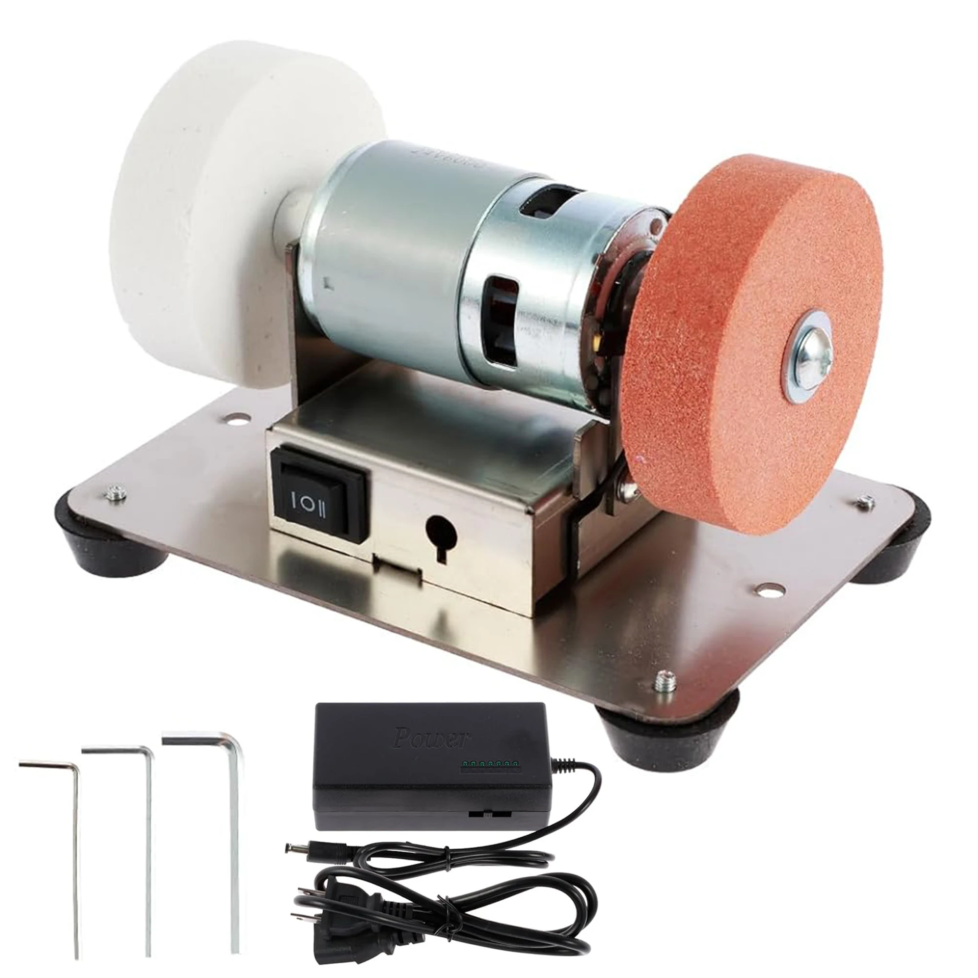 

TKDMR Mini belt grinder, 7-speed adjustable speed electric belt grinder, dual wheel electric desktop grinder