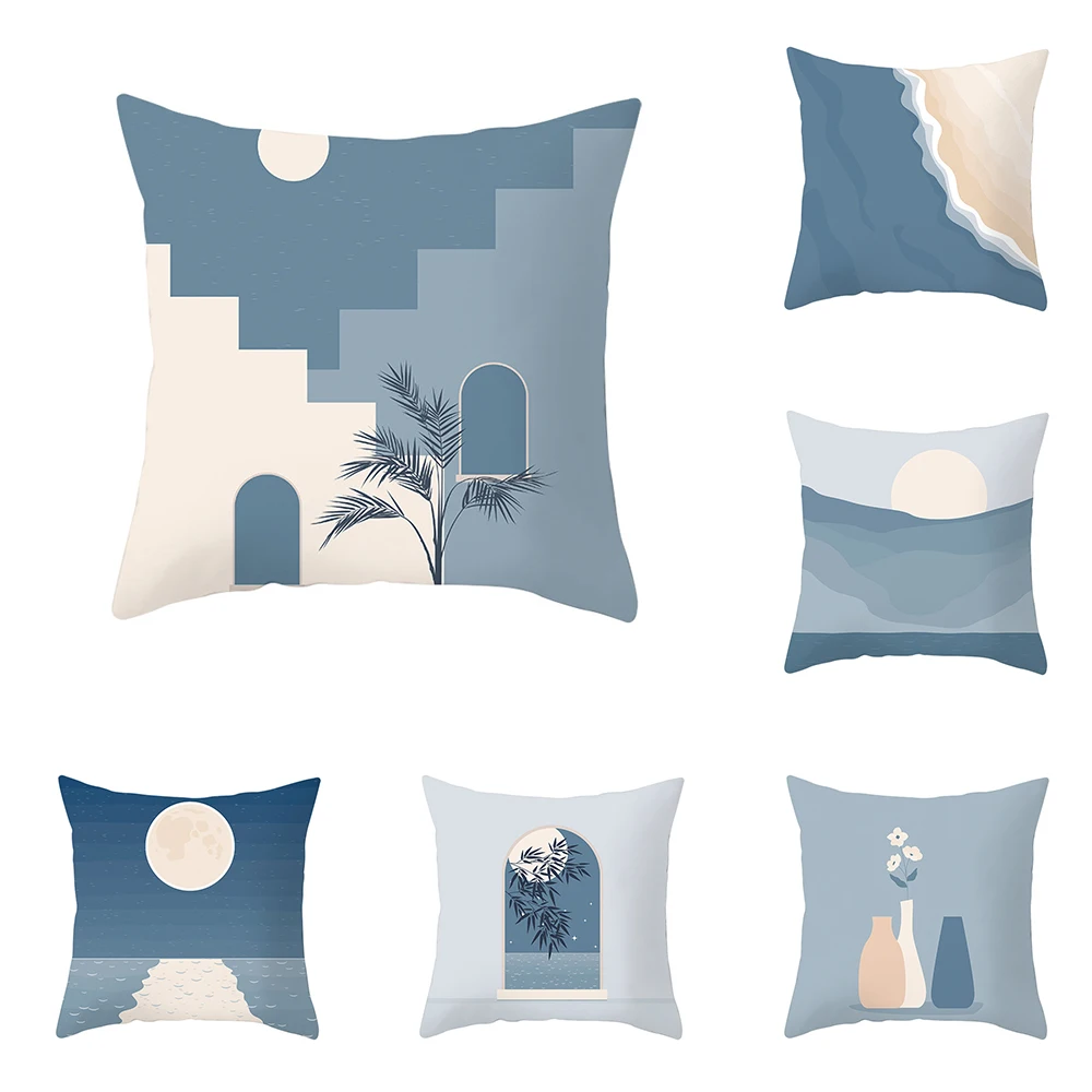 

Creative Abstract Art Blue Printing Pattern Cushion Cover Home Living Room Sofa Decoration Square Pillow 45x45cm