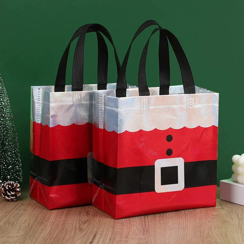

10/20Pcs Christmas Gift Bag Laser Print Non-woven Fabric Waterproof Reusable Shopping Takeout Bag For Holiday Party