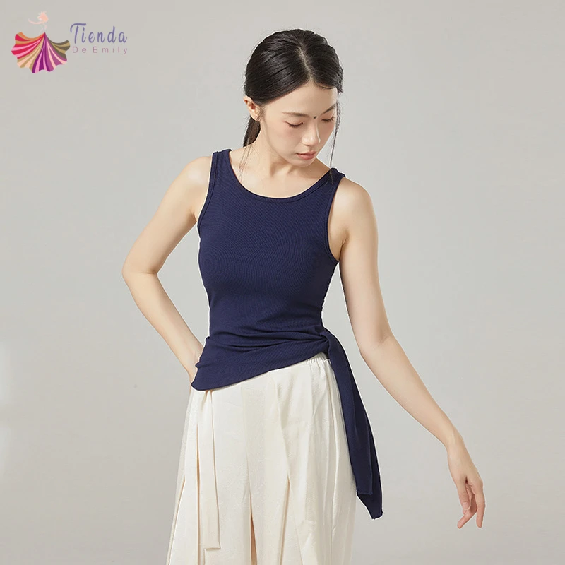 

Современная танцевальная майка, женский жилет без рукавов в рубчик, блузка с боковой завязкой, повседневная тренировочная одежда, одежда для йоги, летние костюмы для выступлений