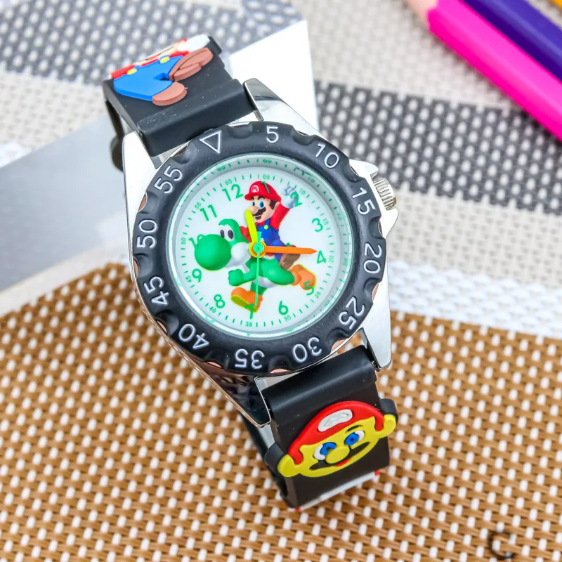 Reloj de pulsera redondo de cuarzo con dibujos animados de Super Mario Bros para niños y niñas, reloj de pulsera con correa de silicona para niños, regalos de cumpleaños