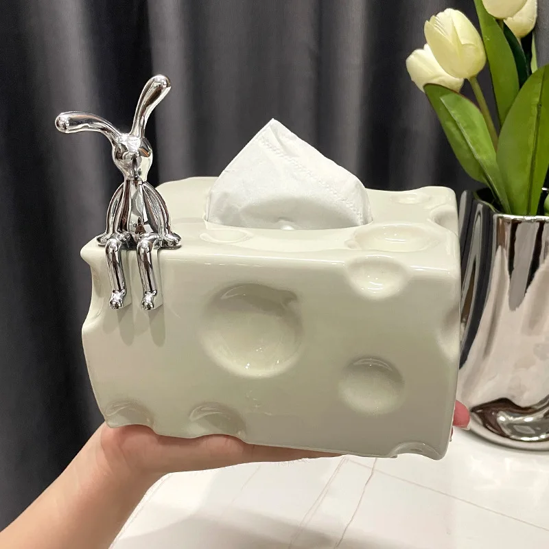 

Ceramic Tissue Box Living Room High-Grade Light Luxury Coffee Table Decoration Piece Napkin Pumping Paper Household Creative