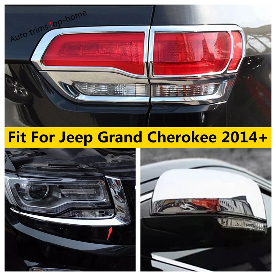 

Chrome Front Head Lights Eyelid / Rear Tail Lamps Eyebrow / Rearview Mirror Caps Cover Trim For Jeep Grand Cherokee 2014 - 2020