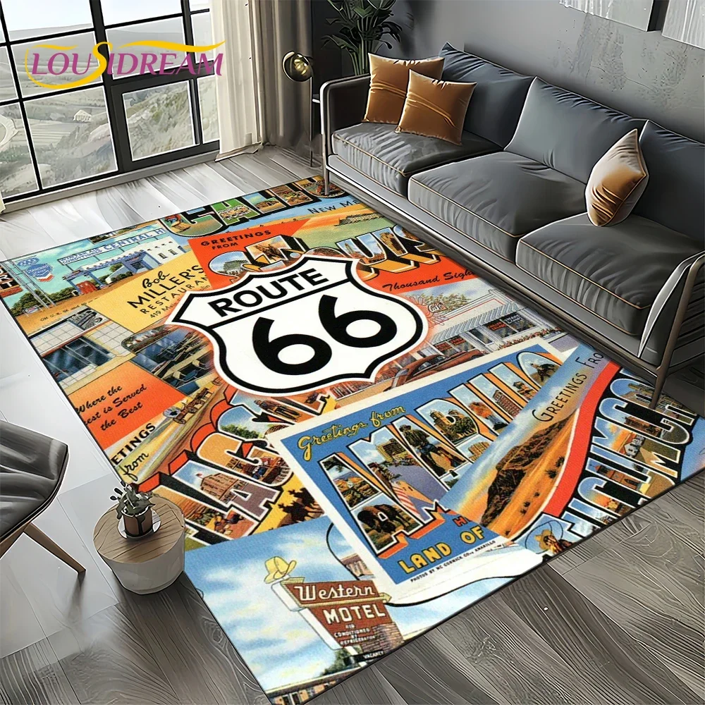 Retro America Historic Route 66,Mother Road,mãe EstradaCarpet Rug for Living Room Bedroom Home Sofa,Area Rug Non-slip Floor Mat