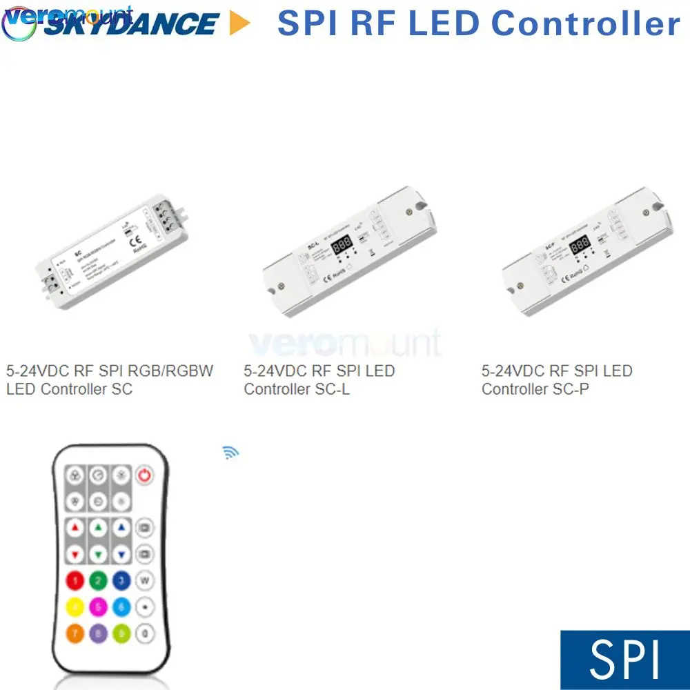 

Skydance SC SC-L SC-P RF SPI LED Controller Digital Display 2.4G R9 Remote Push switch 3-button for RGB/RGBW/white light 5-24VDC