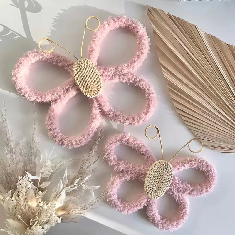2pcs Nordic Bohemian Wool Weaving Bamboo Vine Butterfly Wall Stickers 3D Home Decoration Children's Room Ornament