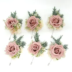 1/6PCS Wedding Flower Business Celebration Opening Guests Breast Flower Hand Flower and Bean Paste Boutonniere Wrist Corsage