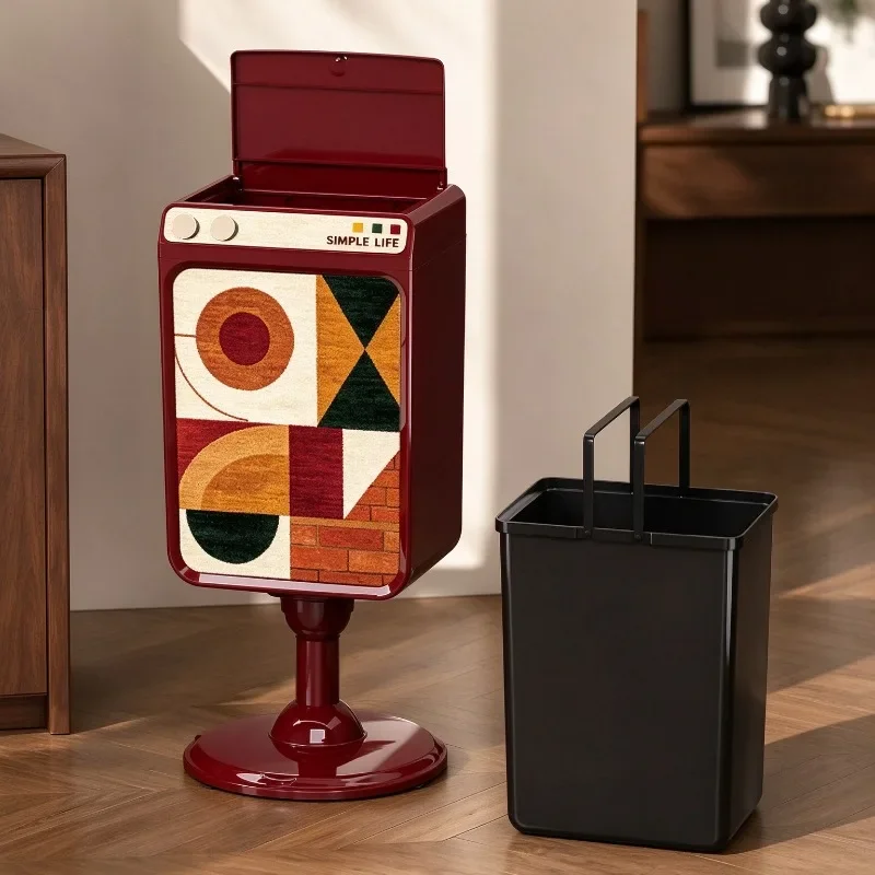 Retro Trash Can Large Capacity Press Waste Bins Household Living Room Decoration Garbage Bin Kitchen High Foot Litter Bin