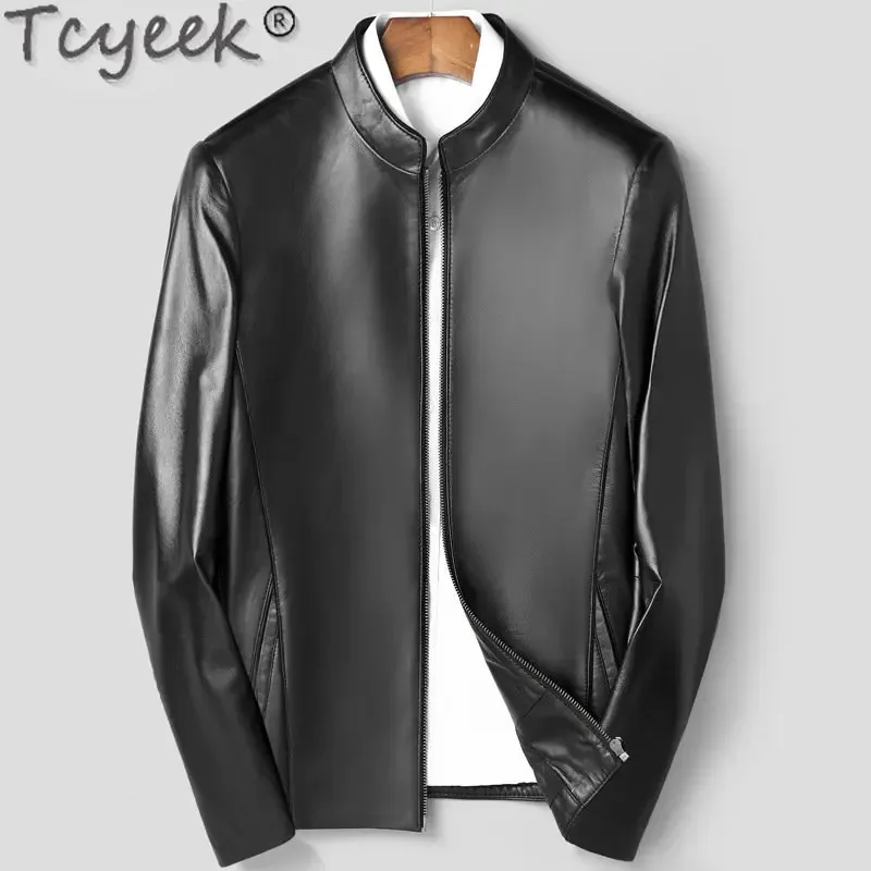 

Tcyeek New Genuine Leather Jackets for Man Clothes Spring Fall Sheepskin Motocycle Jacket Casual Male Coats Stand Jaqueta Couro