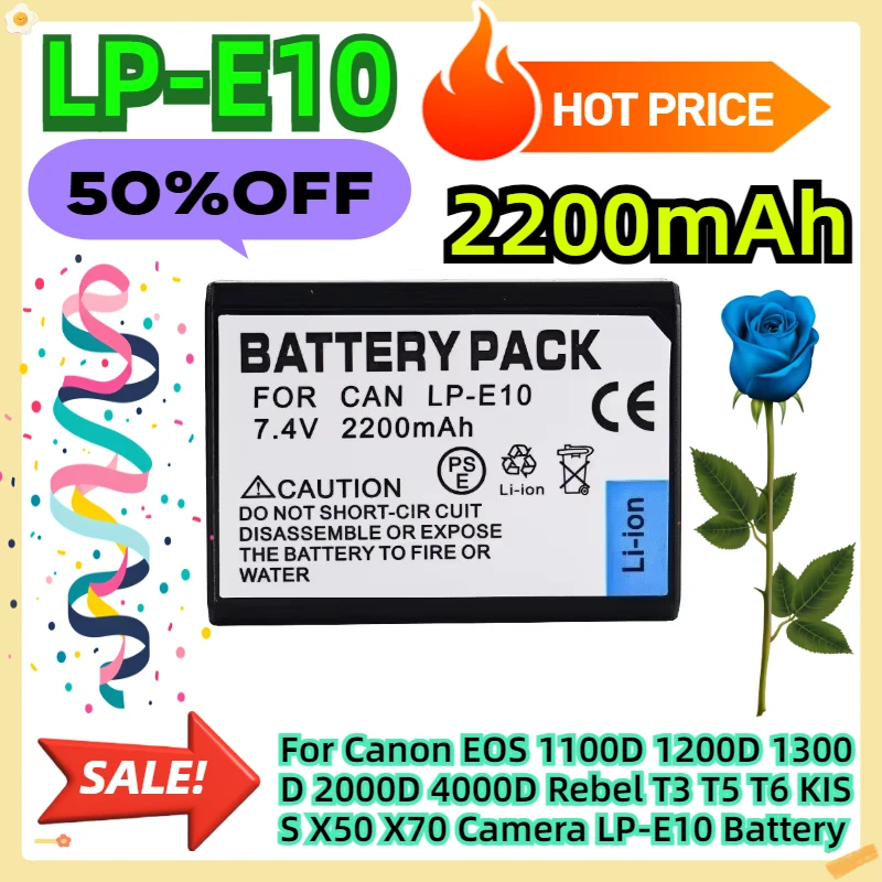 

For Canon EOS 1100D 1200D 1300D 2000D 4000D Rebel T3 T5 T6 KISS X50 X70 Camera 2200mAh LP-E10 Battery
